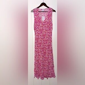 Lucy Paris‎ V-Neck Chiffon Pinkflowers Sleeveless Rayon Maxi Dress Women XL